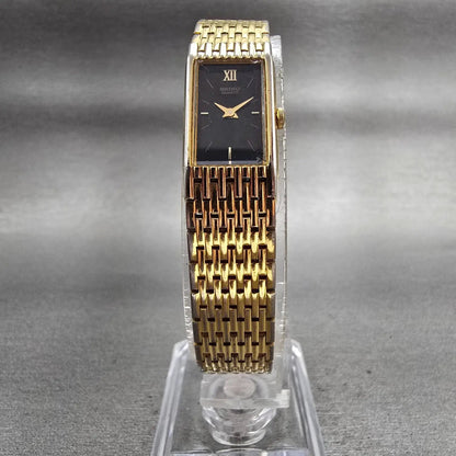 Seiko Watch Women 13mm Black Dial Gold Tone Rectangle 2E20-6709 New Battery VTG5