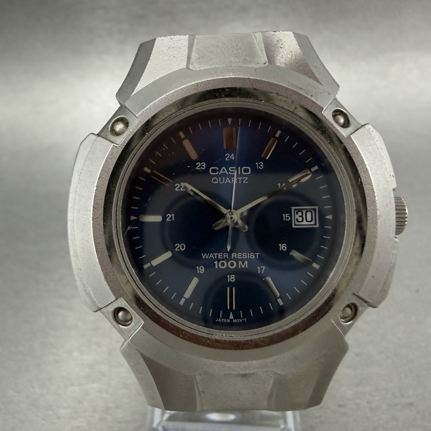 Casio MTP-3036 Watch Men 41mm Blue Dial Silver Tone Date Round New Battery1