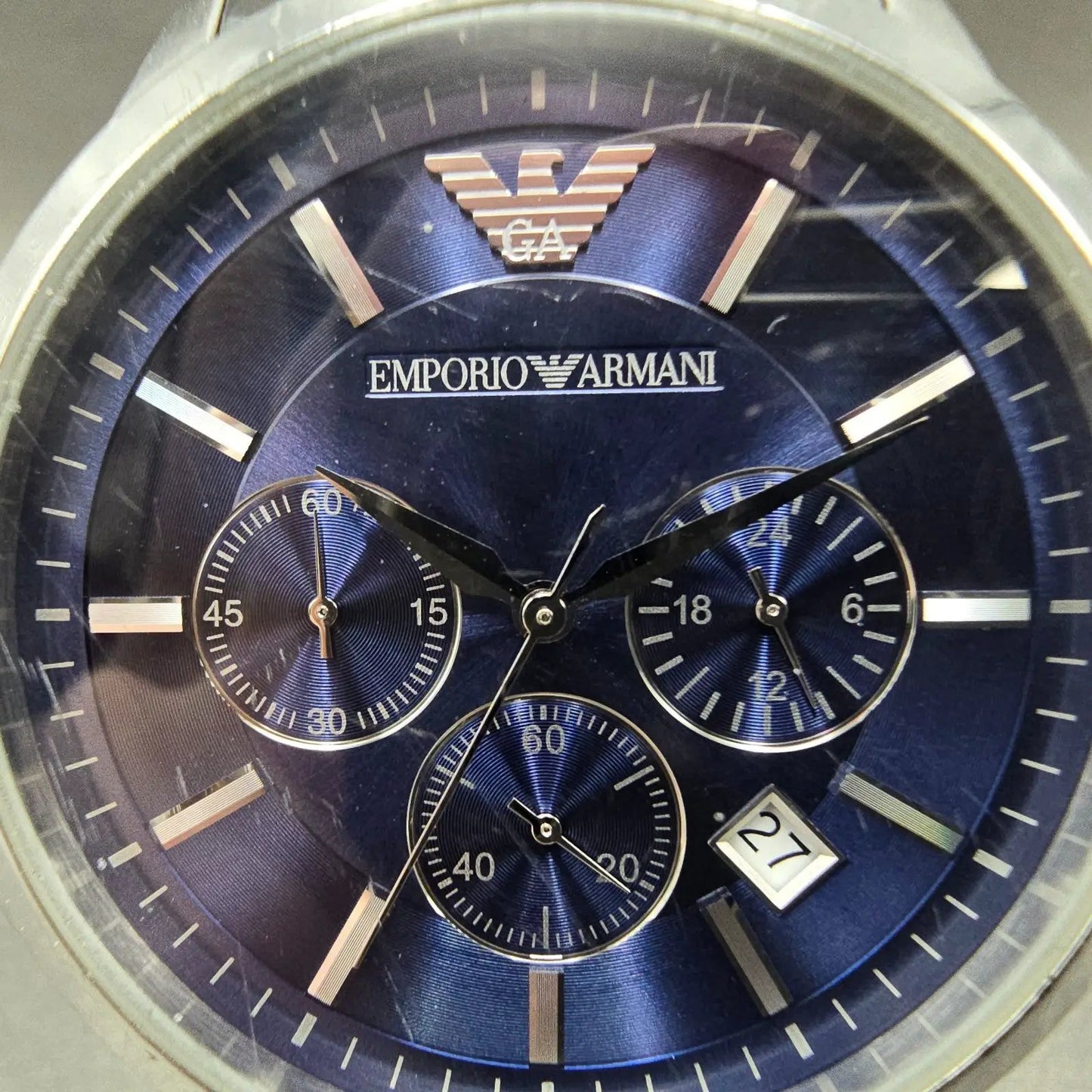 Emporio Armani Chronograph Watch men 43mm Blue Dial Steel Date Round New Battery1