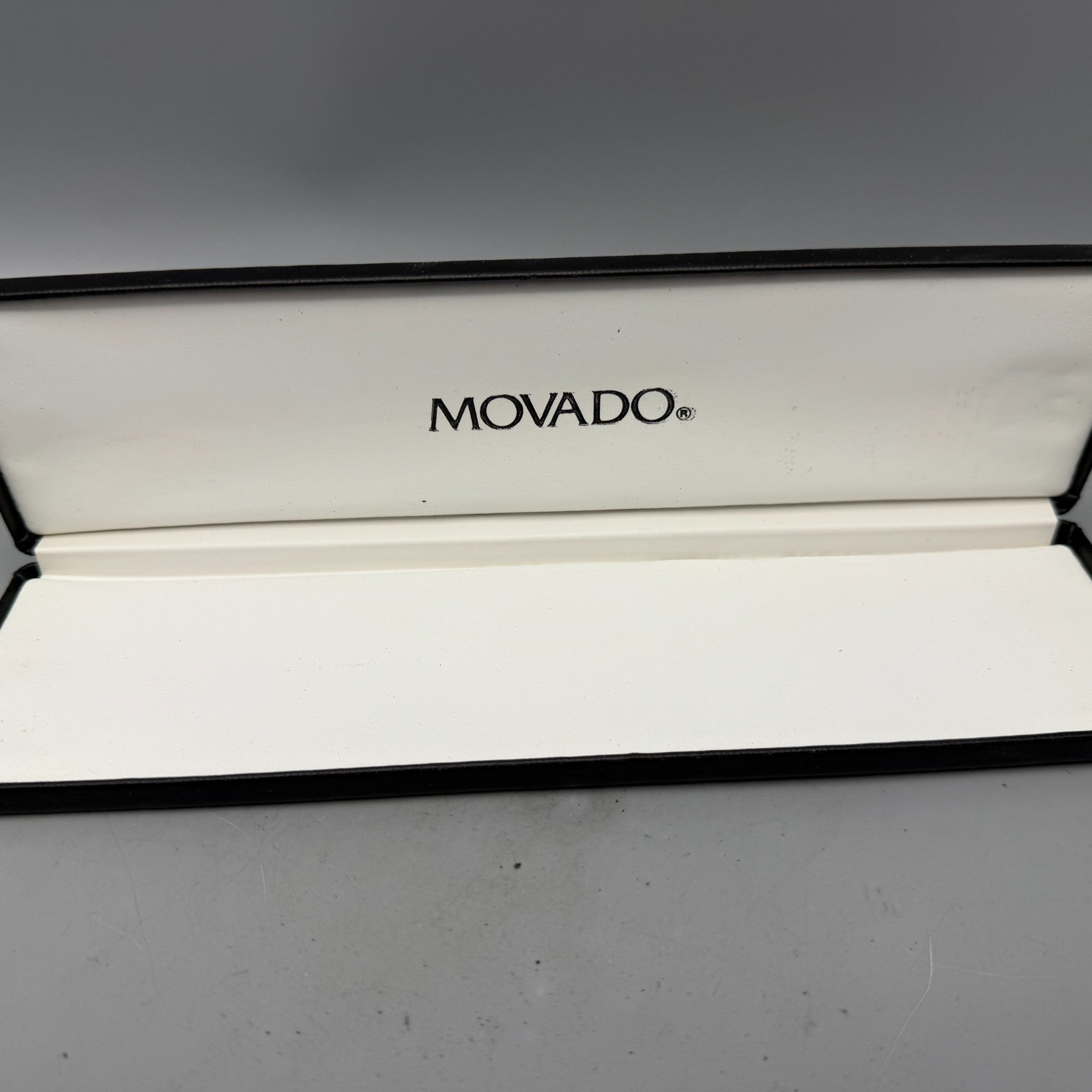 Movado Presentation Watch Box Case Black Faux Leather Gold Rectangle 1990s 80s2