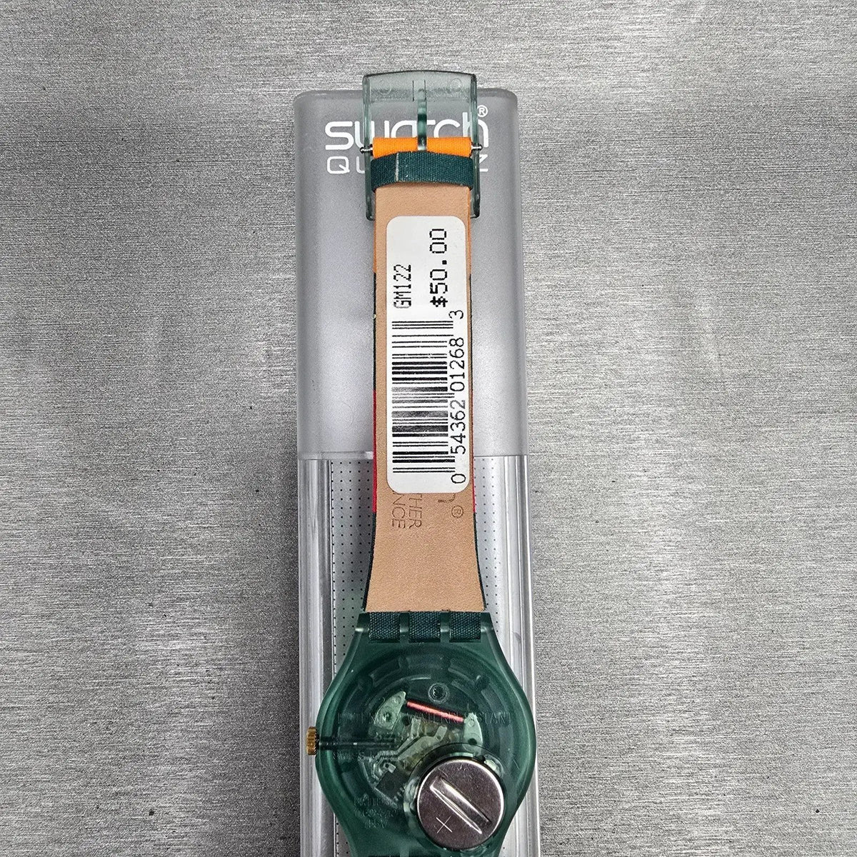 Swatch Poncho Watch Men 34mm Cream Dial Green Case GM122 New Battery NOS10