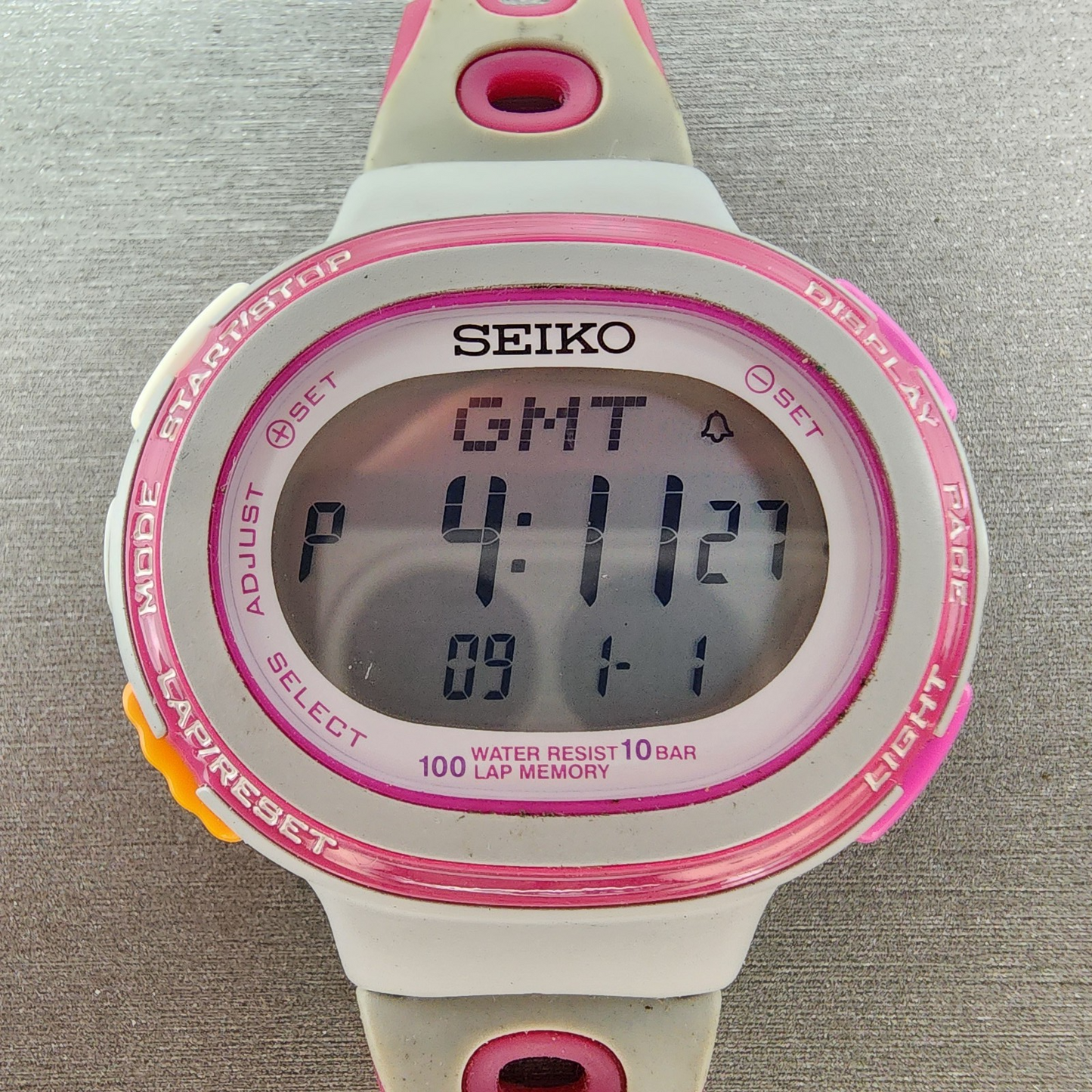 Seiko Digital Watch Women 40mm White Pink ALarm Chronograph S60100A0 New Batt1