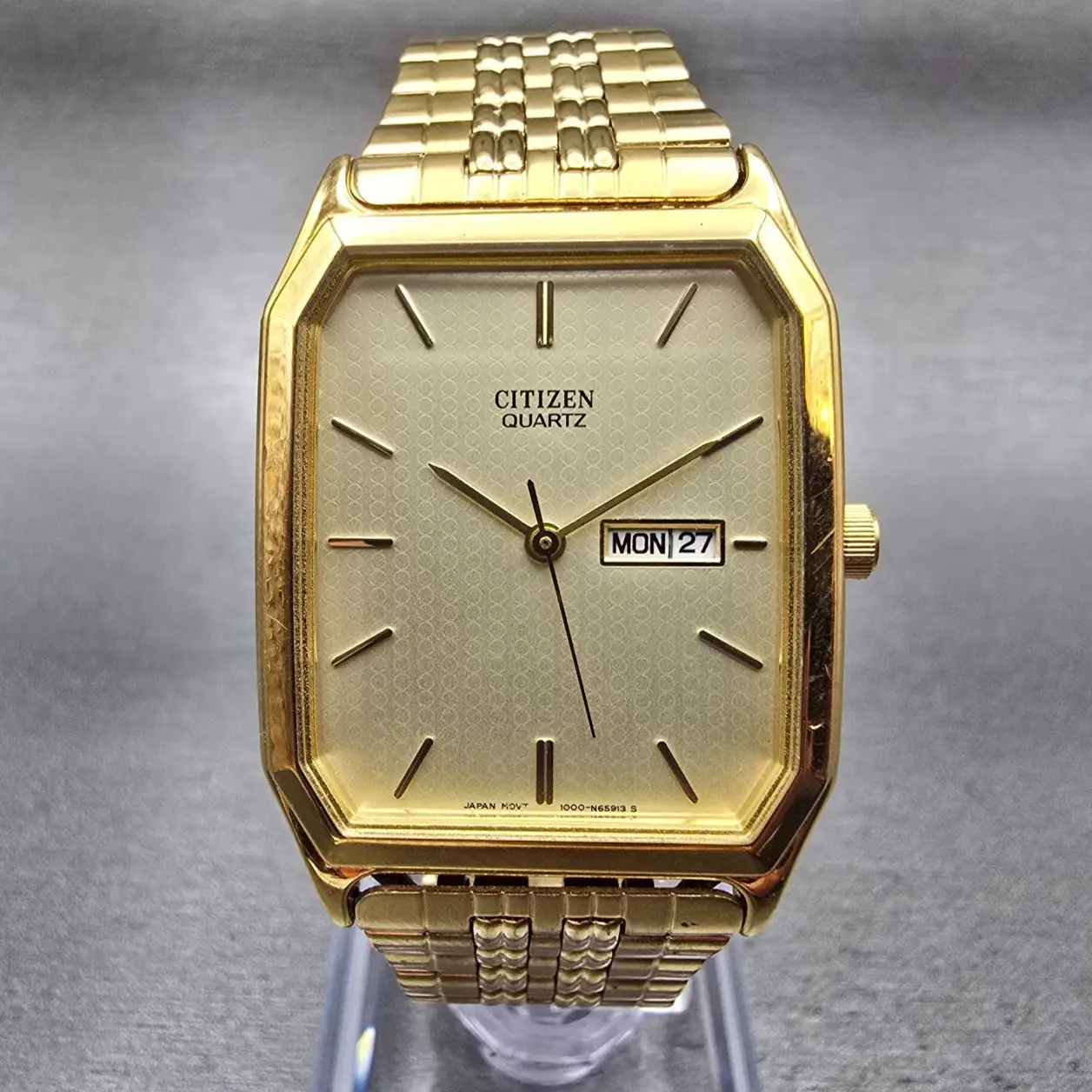 Citizen Watch Men 27mm Champagne Dial Gold Tone Daydate 1000-S63863 New Battery0