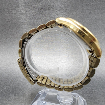 Seiko Watch Men 37mm Gold Dial Gold Tone Daydate Round 7n430am0 New Battery8