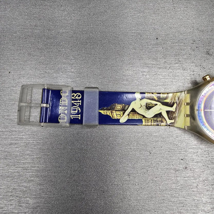 Swatch London 1948 Chrono Watch Men 42mm Blue Dial Clear SCZ102 New Battery VTG15