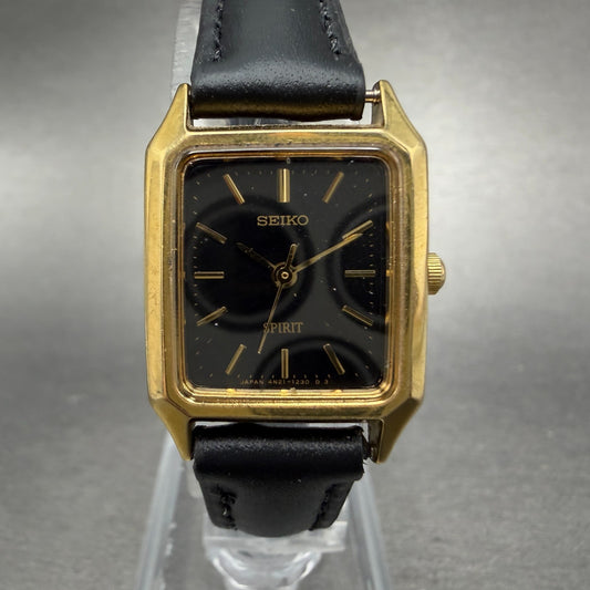 Seiko Spirit Tank Watch Women 20mm Black Dial Gold Tone 4N21-5190 New Battery0