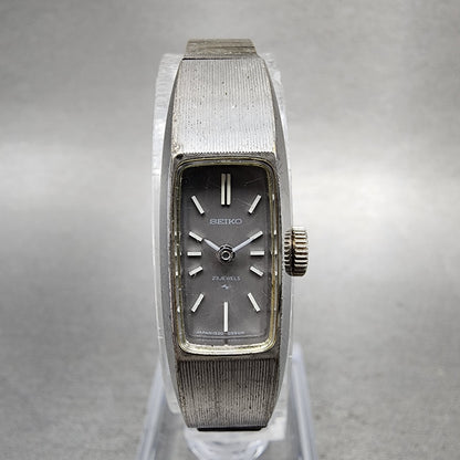 Seiko tank Watch Women 13mm Gray Dial Silver Tone Manual 15203570 Runs0