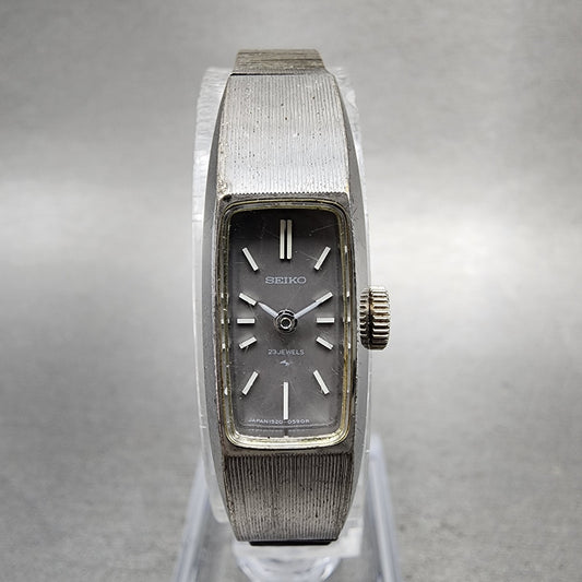 Seiko tank Watch Women 13mm Gray Dial Silver Tone Manual 15203570 Runs0