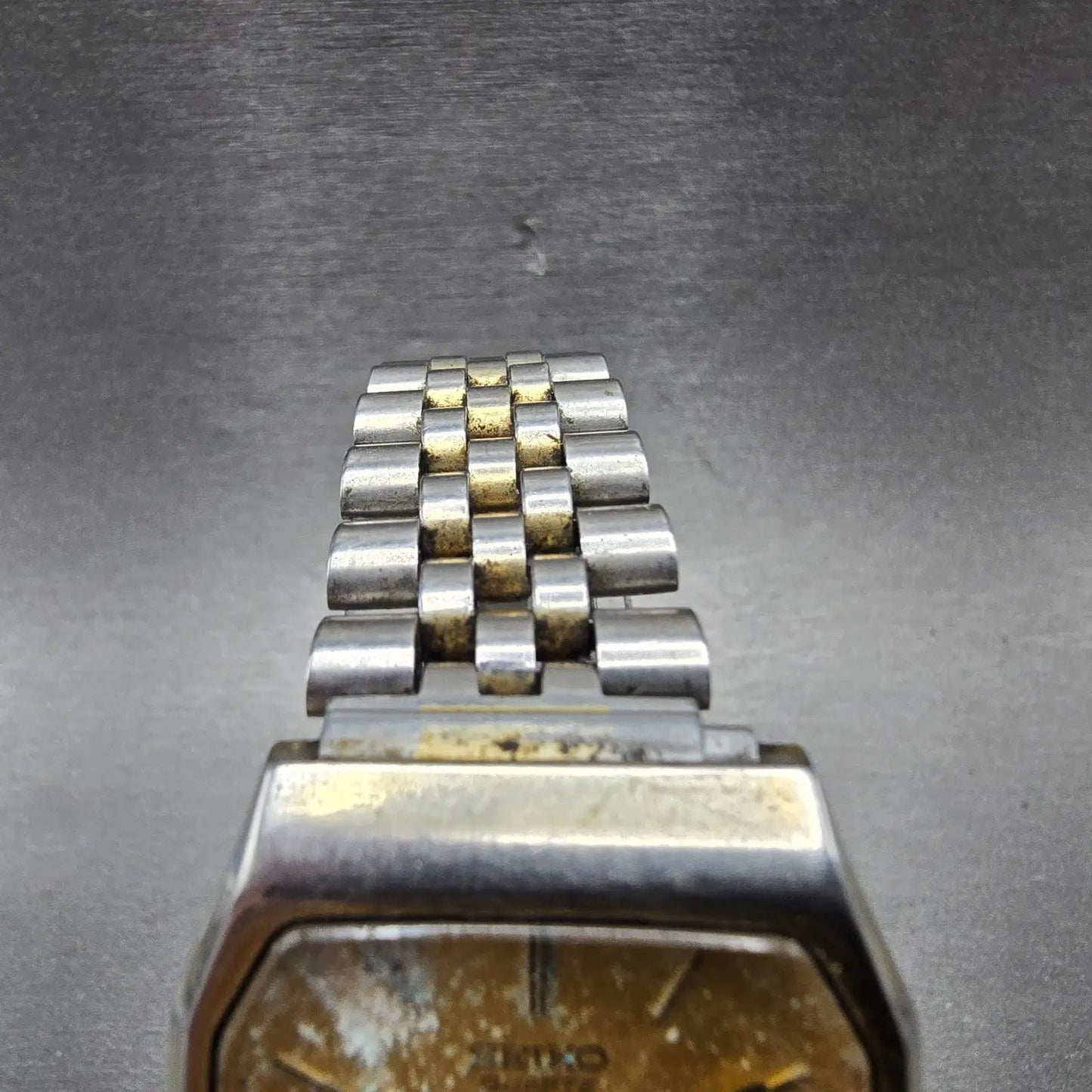 Seiko SQ Watch Men 31mm Gold Dial Gold Tone Daydate Rectangle 8123-5189 PARTS5