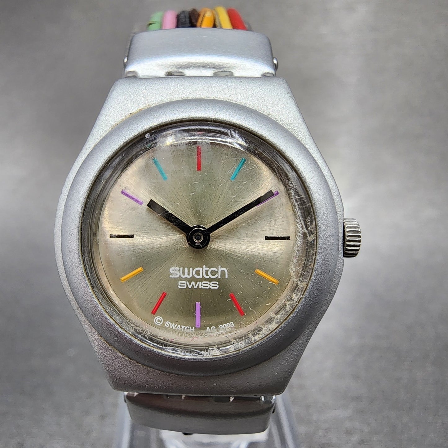 Swatch Irony Filamento Watch Women 25mm Silver Dial Silver Tone Round New Batt1