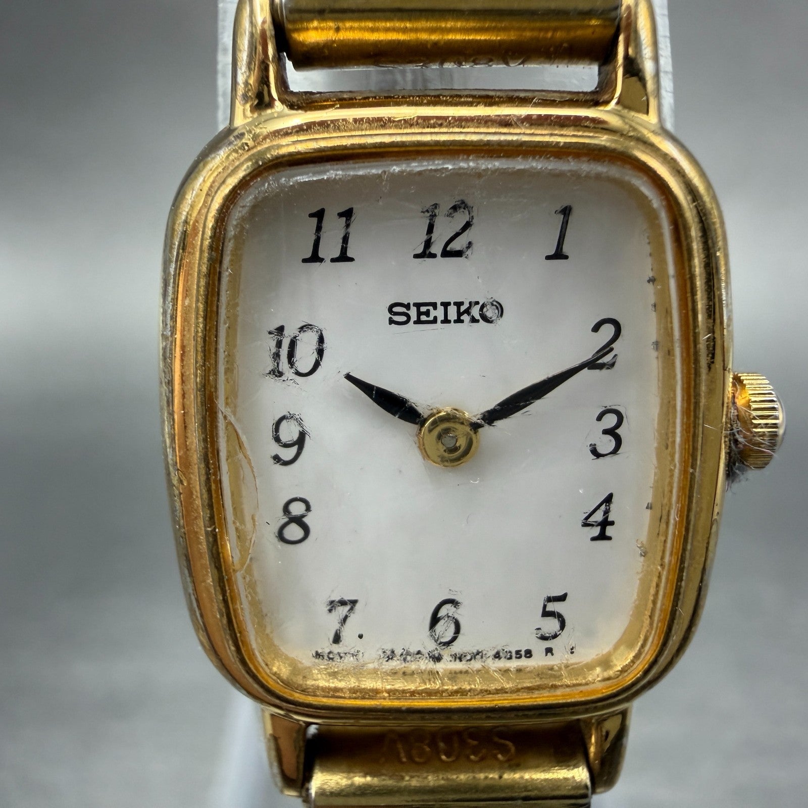 Seiko Watch Women 18mm White Dial Gold Tone Rectangle 1N00-5K29 New Battery 5191