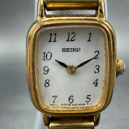 Seiko Watch Women 18mm White Dial Gold Tone Rectangle 1N00-5K29 New Battery 5191