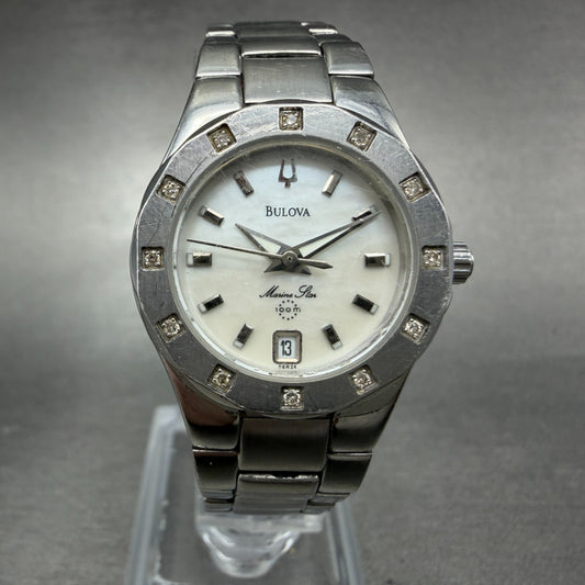 Bulova Marine Star Watch Women 25mm MOP Dial Silver Tone Date 96R24 New Battery0