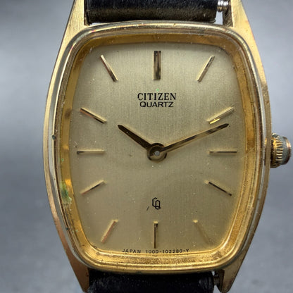 Citizen CQ Tank Watch Women 22mm Champagne Dial Gold Tone Rectangle New Battery1