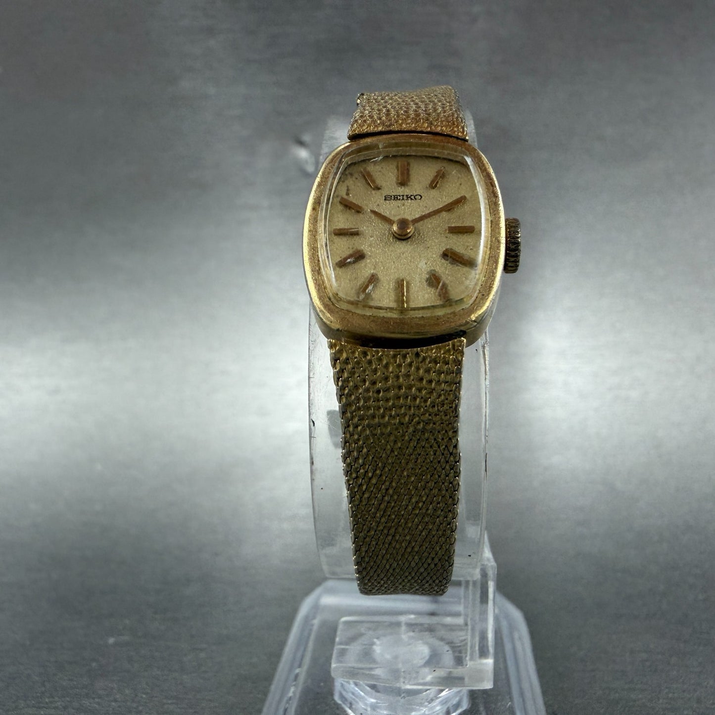Seiko Watch Women 16mm Champagne Dial Gold Tone Rectangle 11-5189 Manual Runs5