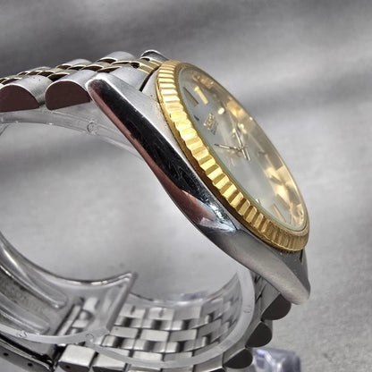 Seiko President Watch Men 37mm Silver Dial Two Tone Daydate 7N43-8111 New Batt3