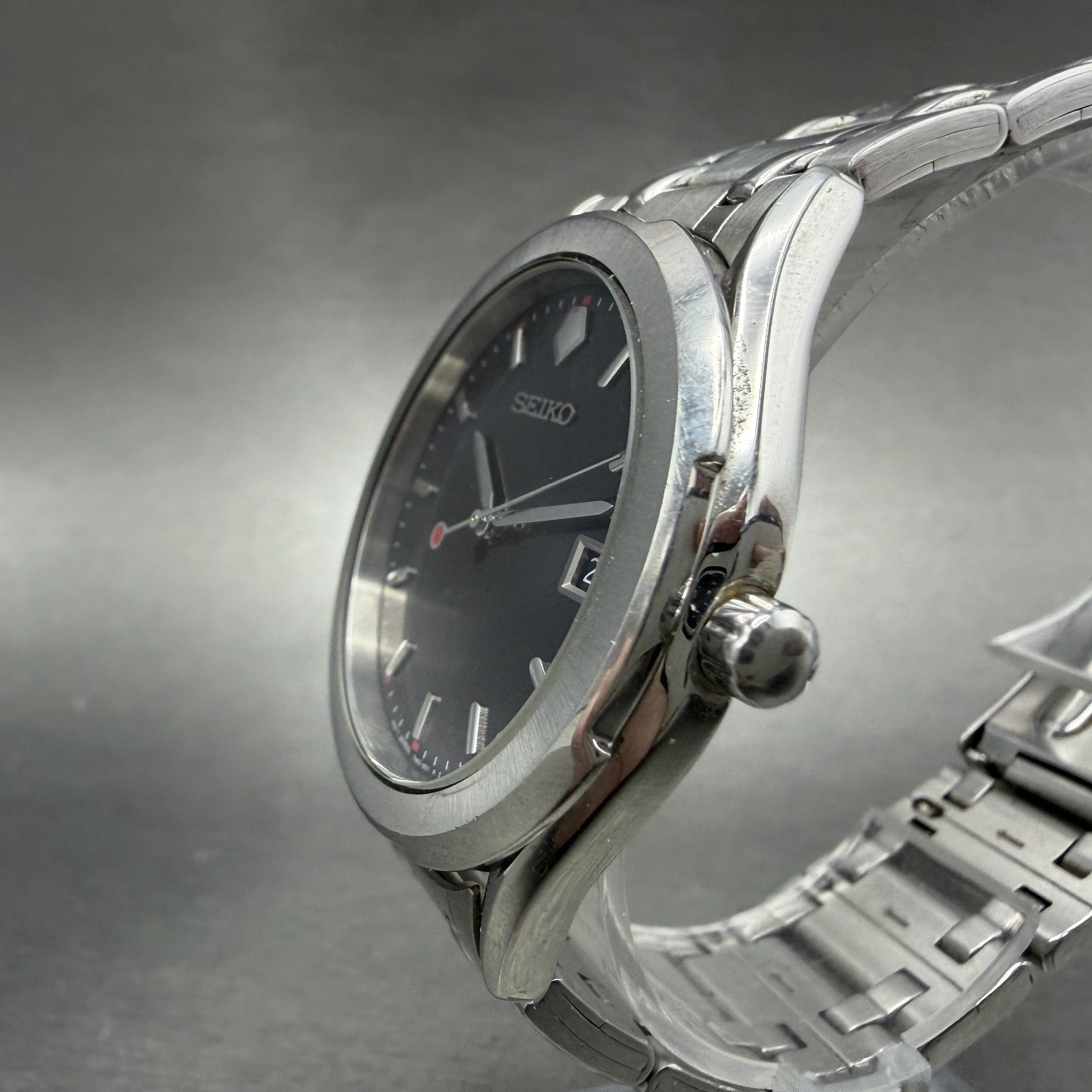Seiko Watch Men 37mm Black Dial Silver Tone Date Round 7N42-9089 New Battery2