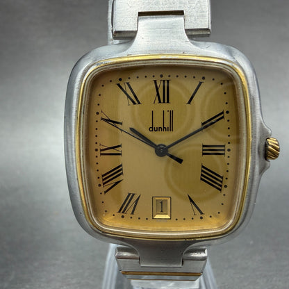 Dunhill Millennium Watch Men 31mm Gold Dial Two Tone Date Rectangle New Battery0