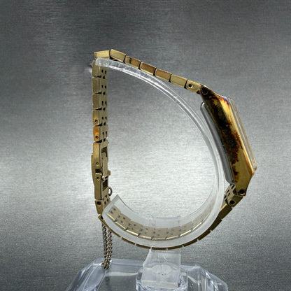 Seiko Tank Watch Women 12mm Champagne Dial Gold Tone Rectangle Manual Wind Runs58