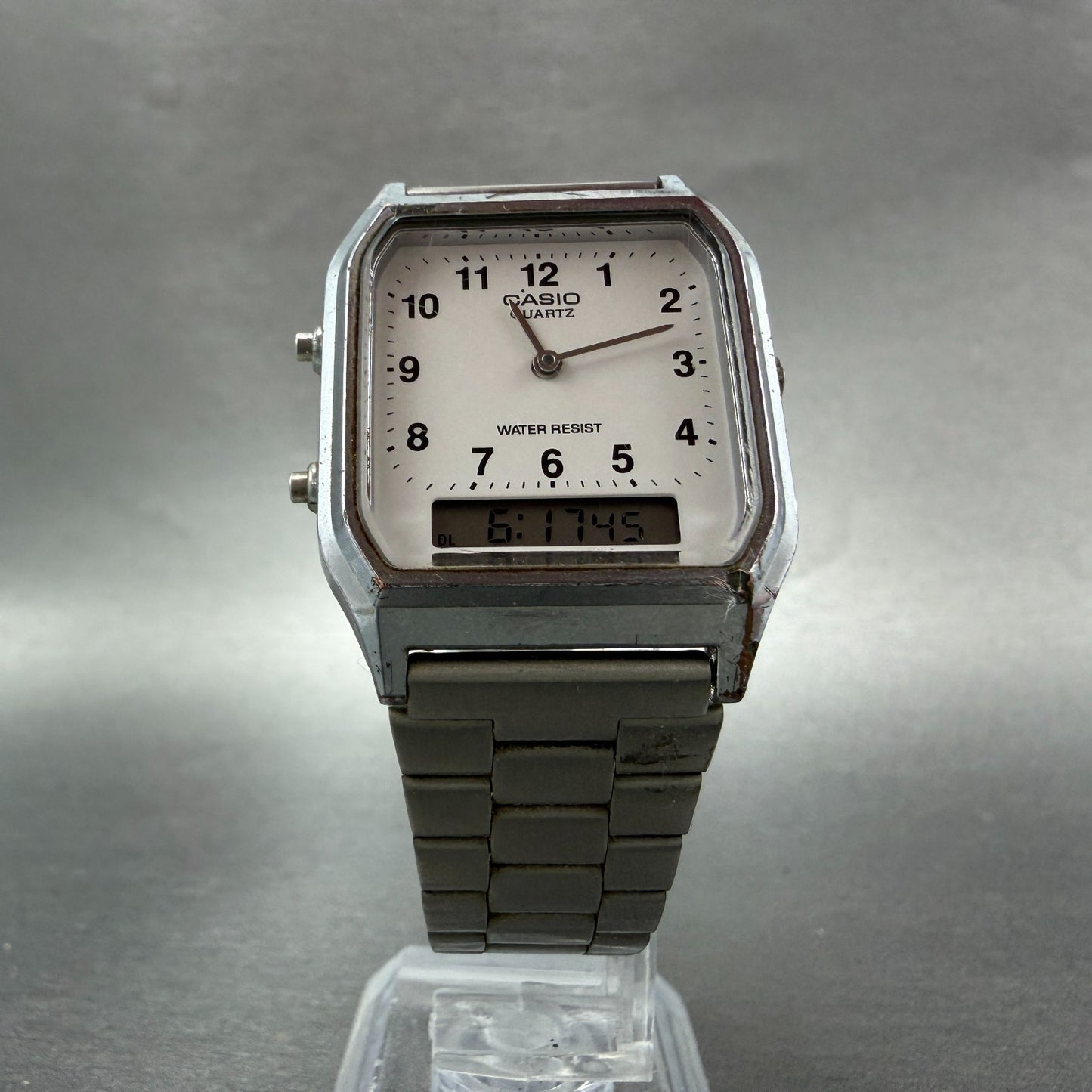 Casio AQ-230 Watch Men 30mm White Dial Silver Tone Alarm Chrono New Battery KL5