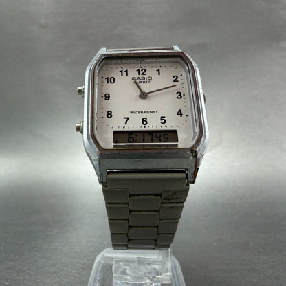 Casio AQ-230 Watch Men 30mm White Dial Silver Tone Alarm Chrono New Battery KL5