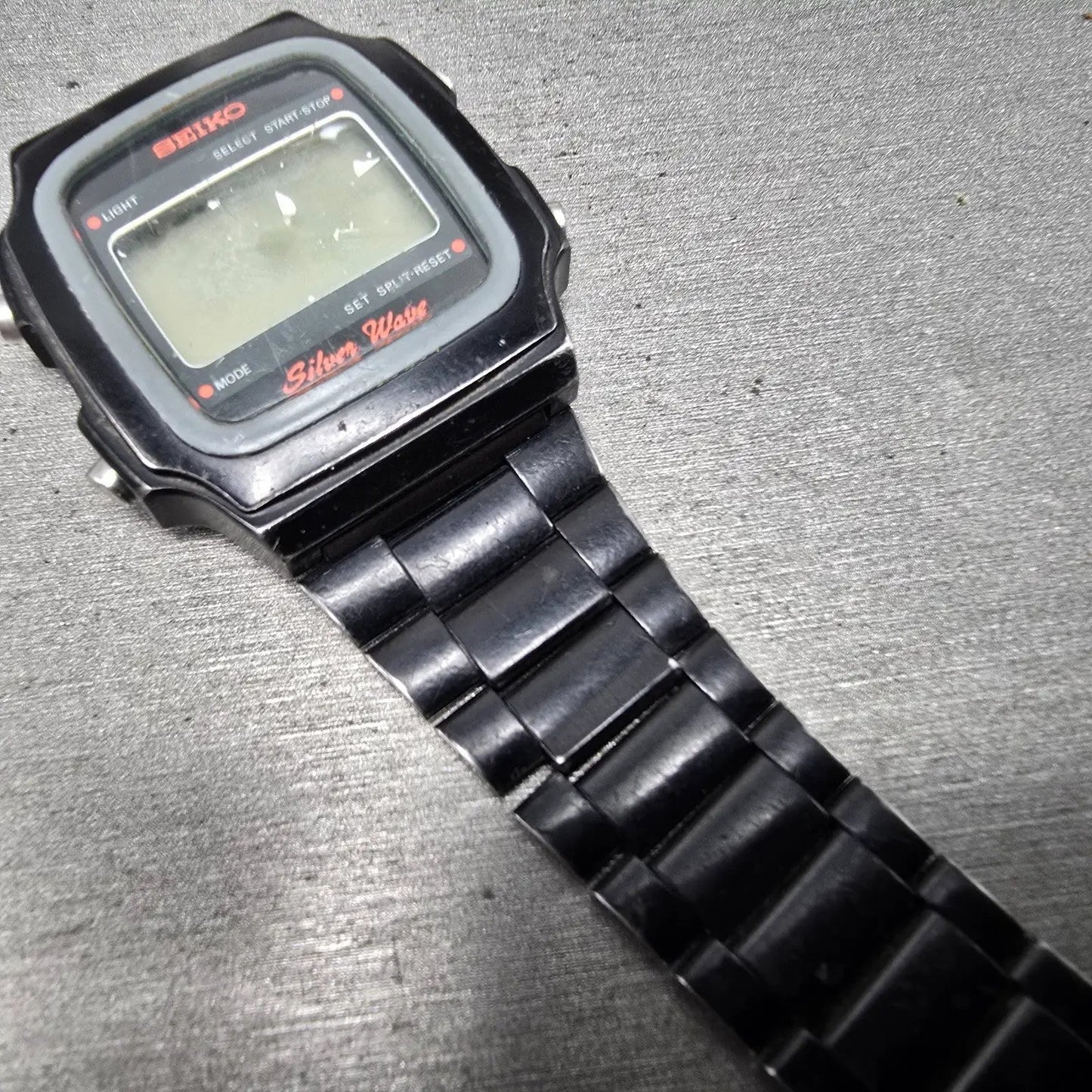 Seiko Silver Wave Watch Men 34mm Black Digital Chronograph A914-5A50 PARTS VTG7