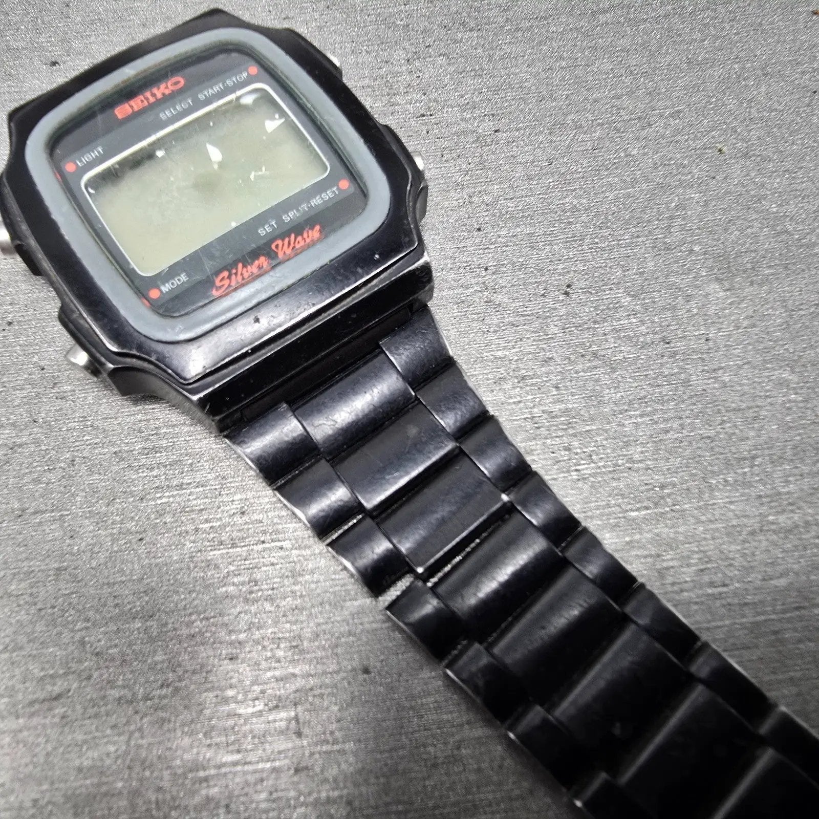 Seiko Silver Wave Watch Men 34mm Black Digital Chronograph A914-5A50 PARTS VTG7