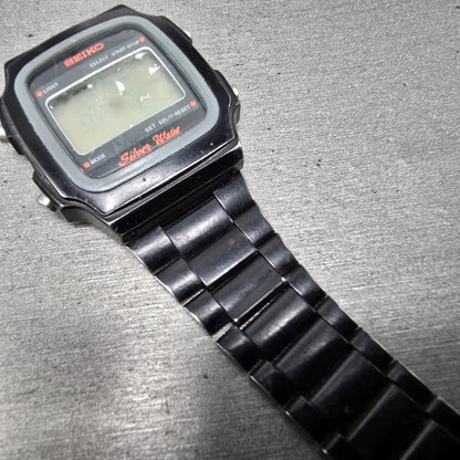 Seiko Silver Wave Watch Men 34mm Black Digital Chronograph A914-5A50 PARTS VTG7