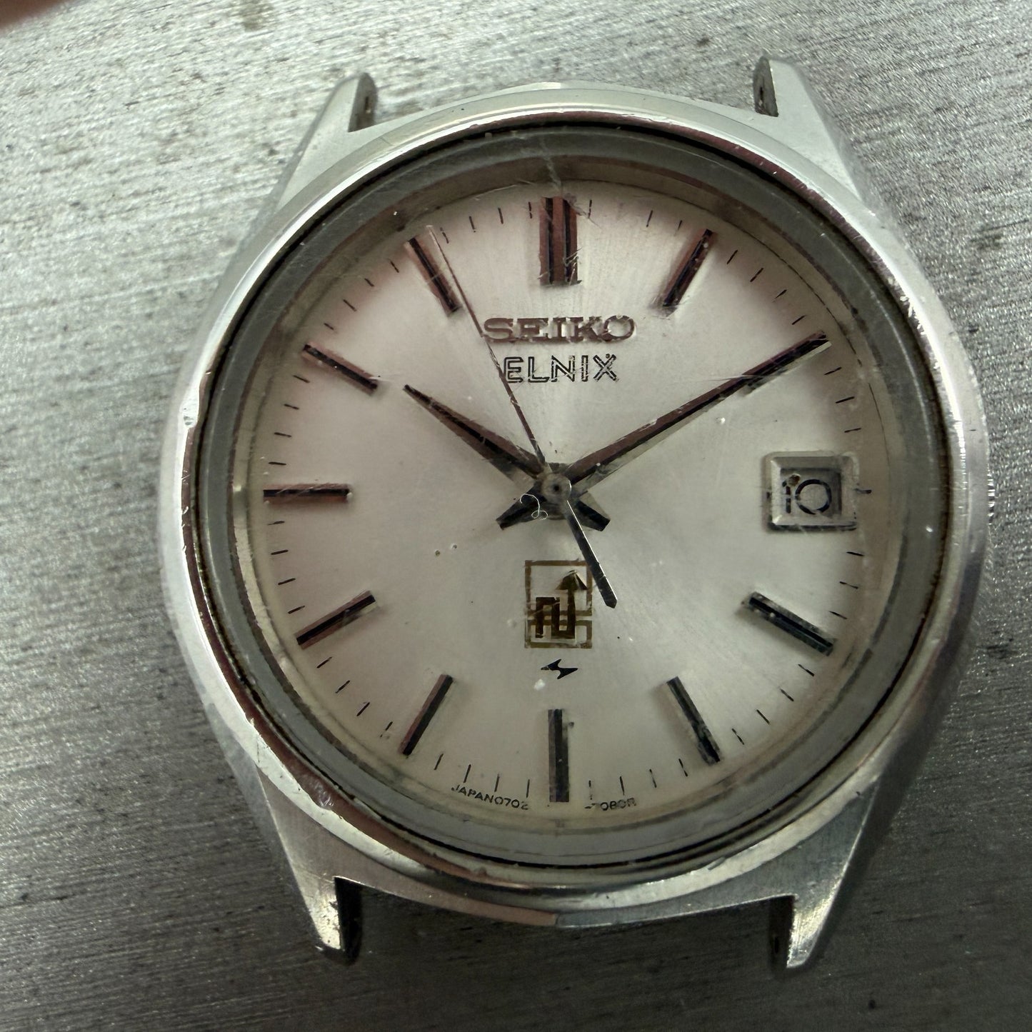 Seiko Elinx Watch Men 37mm Silver Dial Silver Tone Date Round 0702-7070 PARTS2