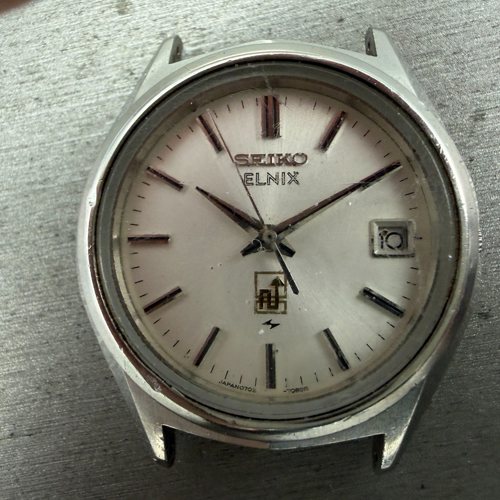 Seiko Elinx Watch Men 37mm Silver Dial Silver Tone Date Round 0702-7070 PARTS2