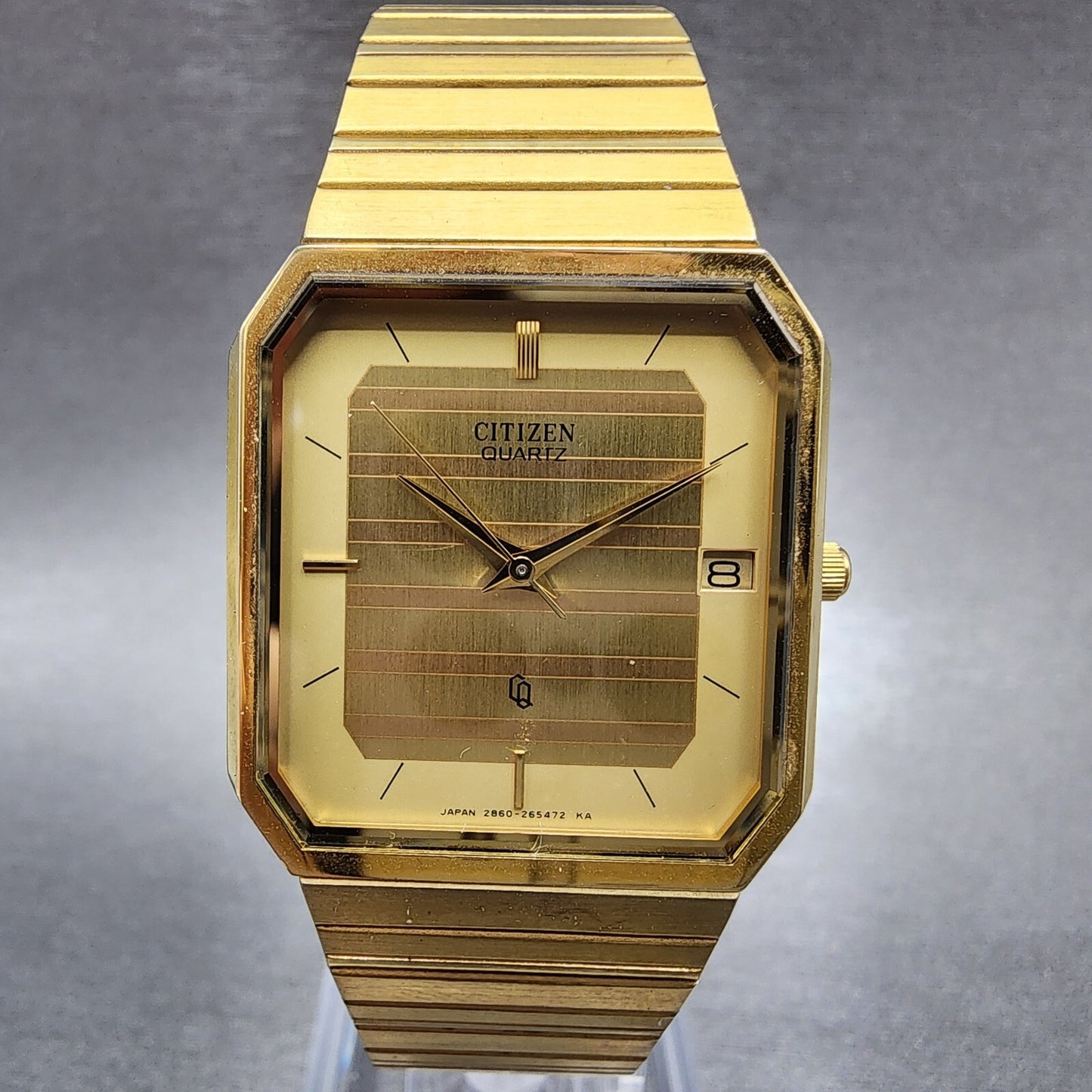Citizen CQ Tank Watch Women 27mm Gold Dial Gold Tone Rectangle New Battery0
