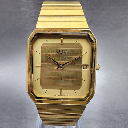 Citizen CQ Tank Watch Women 27mm Gold Dial Gold Tone Rectangle New Battery0