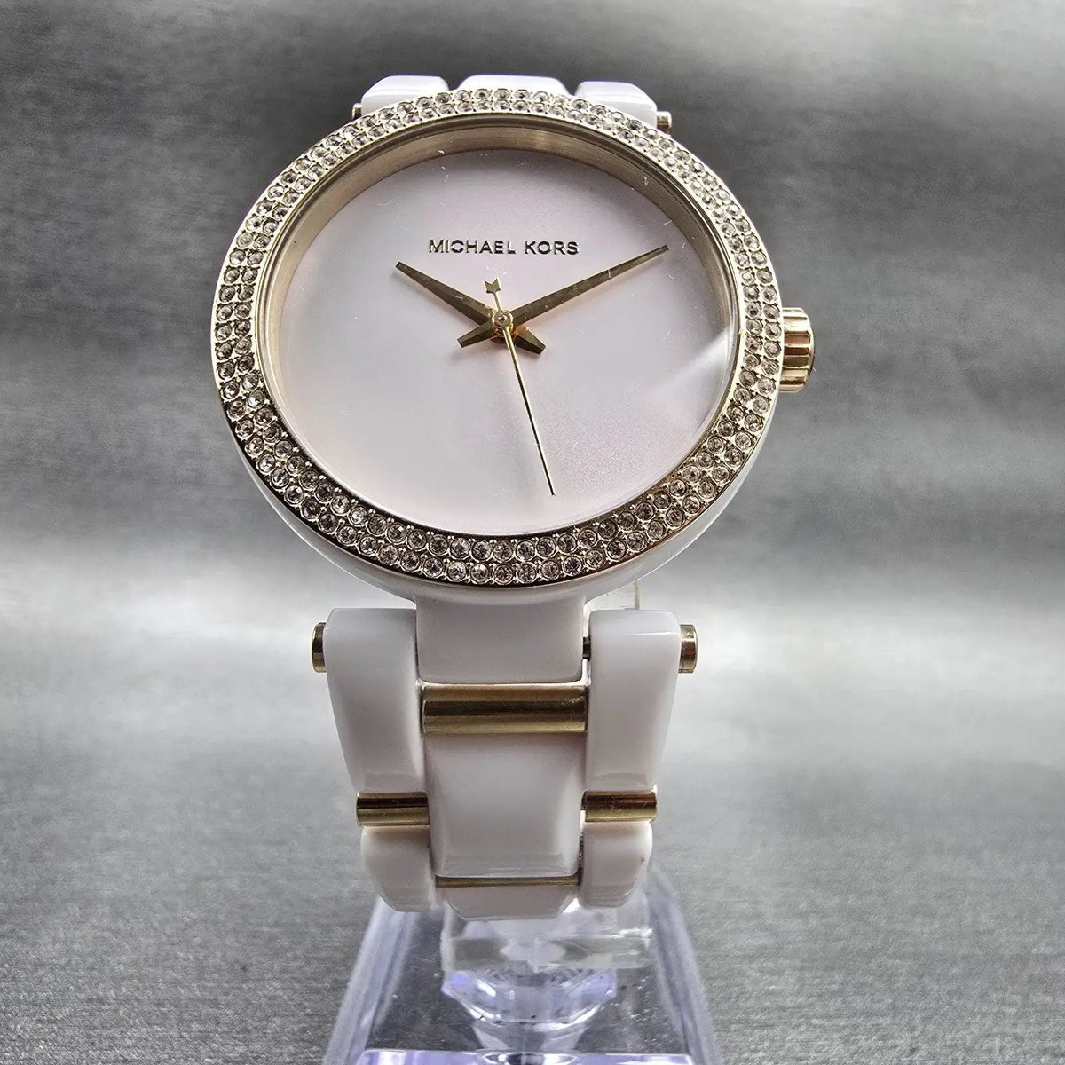 Michael Kors Delray Watch Women 35mm White Dial Gemmed Round MK4315 New Battery5