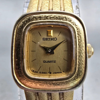 Seiko Watch Women 14mm Gold Dial Gold Tone Rectangle 1E20-5180 New Battery VTG1