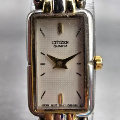 Citizen Watch Women 13mm White Dial Two Tone Rectangle 5421-S91522 New Battery1