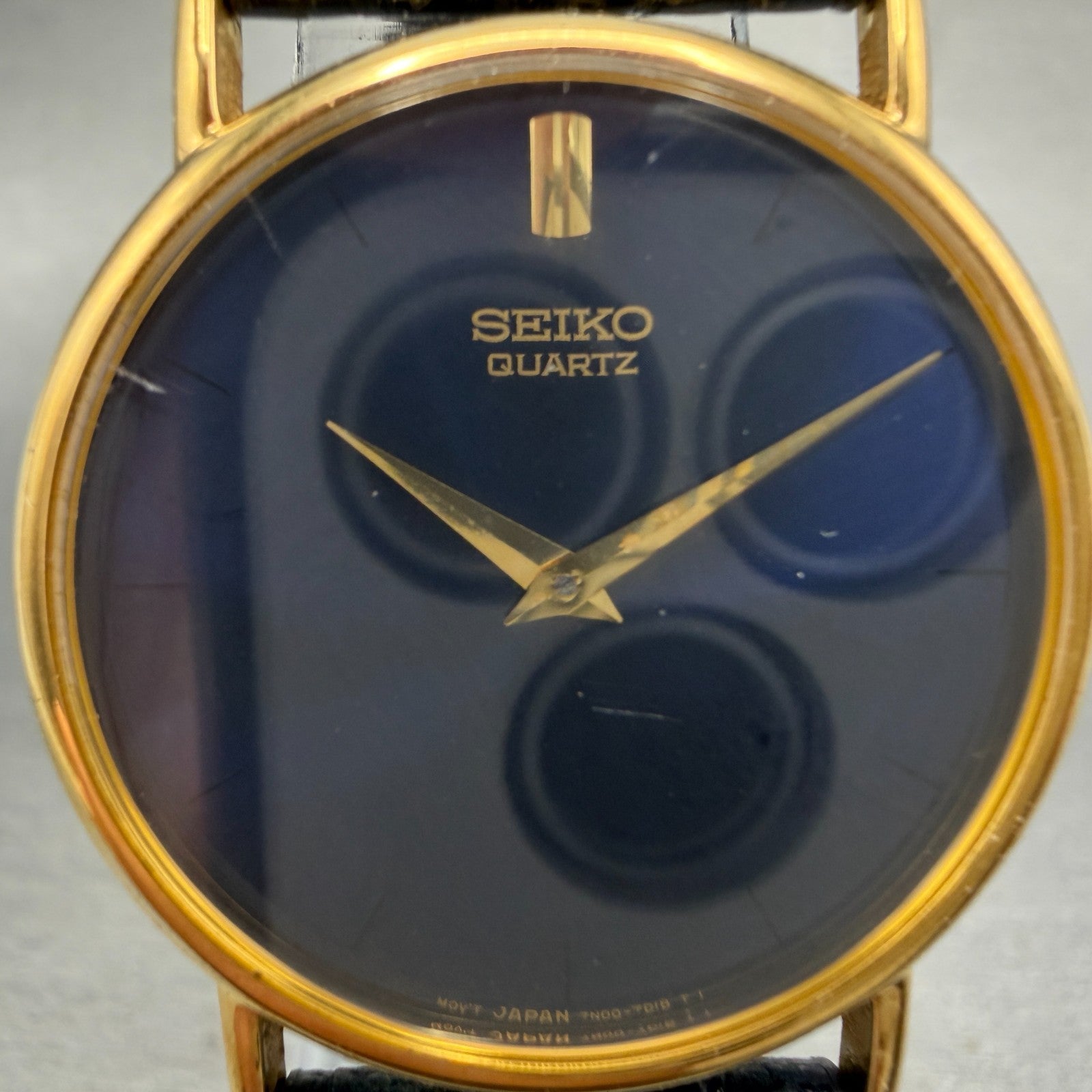 Seiko Watch Men 32mm Blue Dial Gold Tone Round 7N00-7A49 New Battery Vintage1