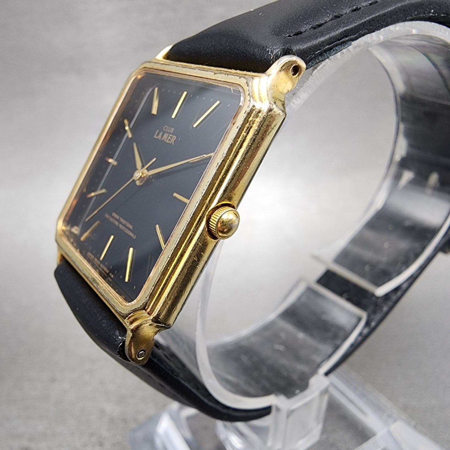 Citizen Club Lamer Tank Watch Men 25mm Black Dial Gold Tone Rectangle New Batt2