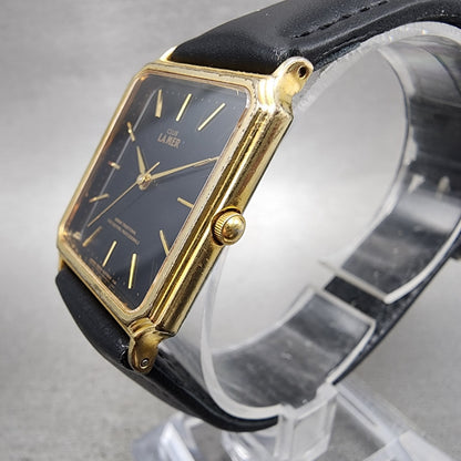 Citizen Club Lamer Tank Watch Men 25mm Black Dial Gold Tone Rectangle New Batt2