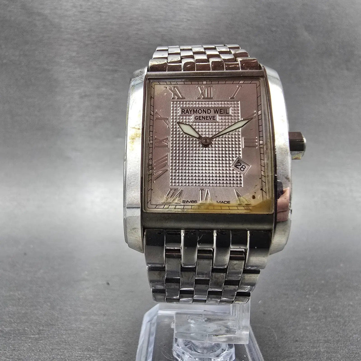 Raymond Weil Don Giovonni Tank Watch Men 30mm Silver Dial Steel Date 9975 NewBat5