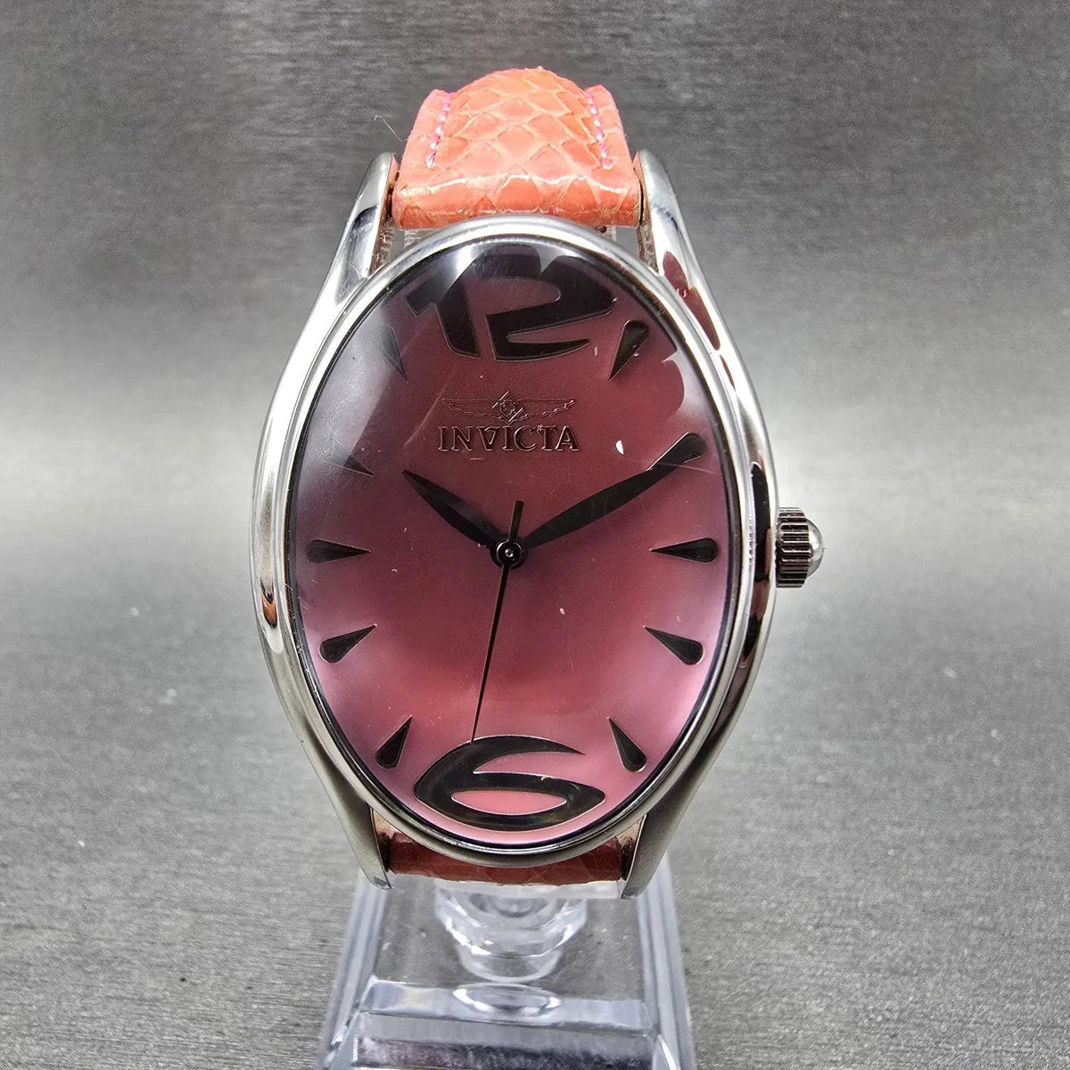 Invicta Watch Women 32mm MOP Pink Dial Silver Oval 2404 New Battery Leather Band0