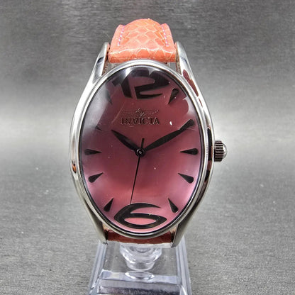 Invicta Watch Women 32mm MOP Pink Dial Silver Oval 2404 New Battery Leather Band0