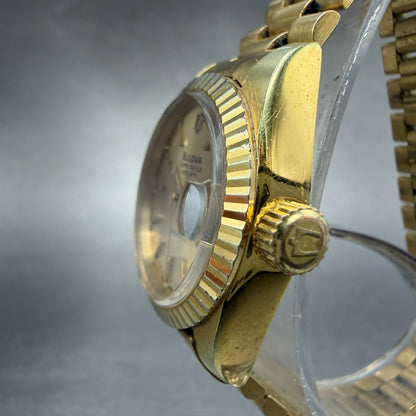 Bulova Super Seville Date Just Watch Women 26mm Gold Dial Gold Tone Automatic KL2