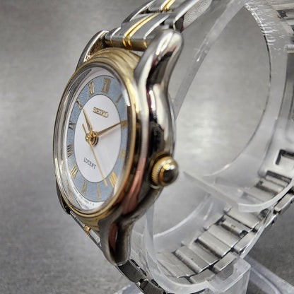 Seiko Lucent Watch Women 22mm White Dial Two Tone Round 1f21-0j80 New Battery