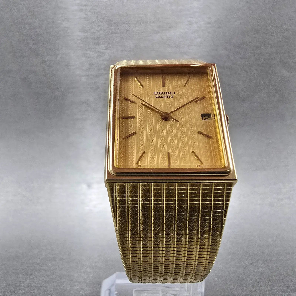 Seiko Tank Watch Men 24mm Gold Dial Gold Tone Date 5P32-5239 PARTS Vintage6