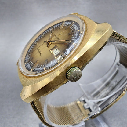 Hamilton Electronic Watch Men 37mm Brown Dial Gold Plated Round Daydate PARTS3