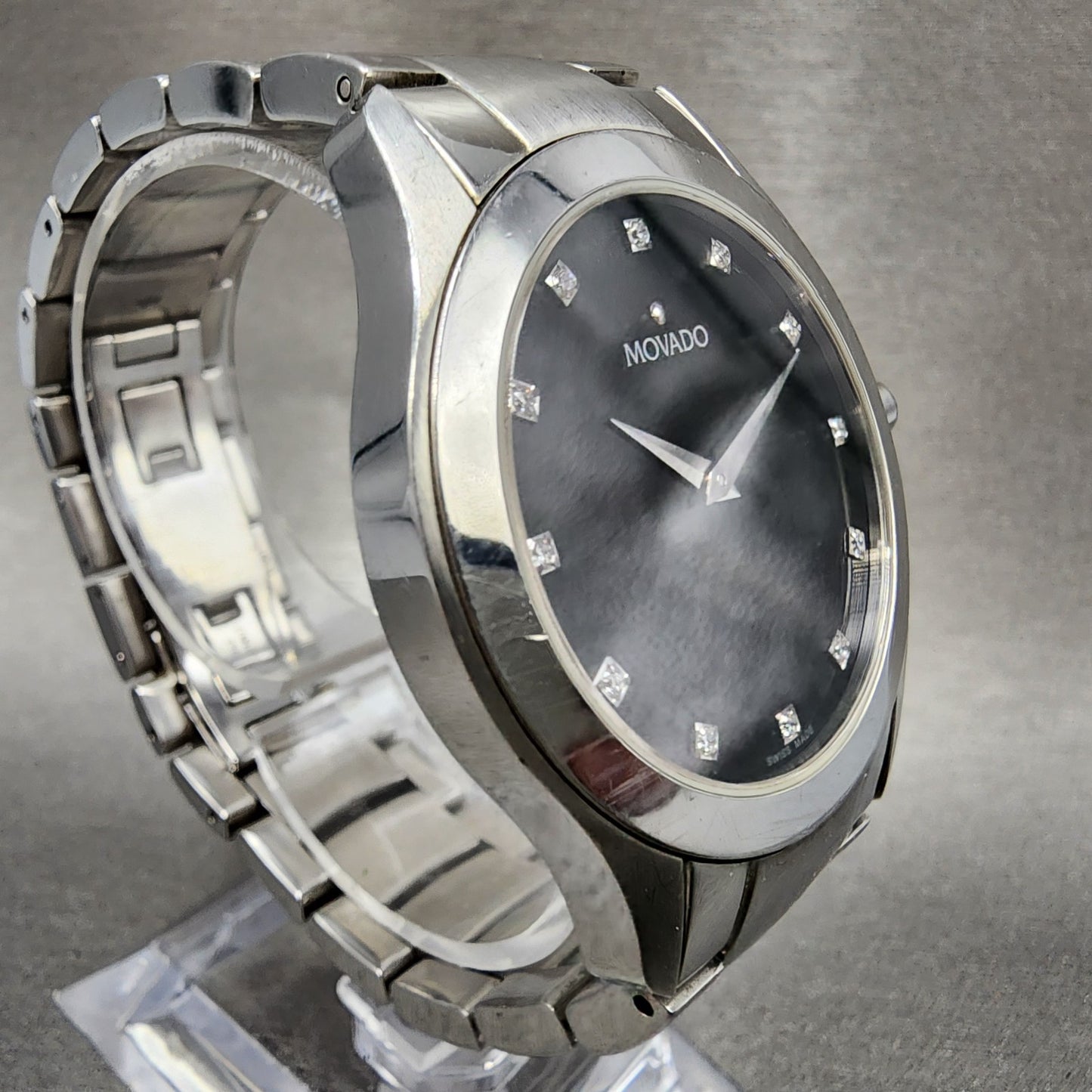 Movado Faceto Watch Men 39mm Black Dial Silver Tone 84.g2.1855 New Battery3