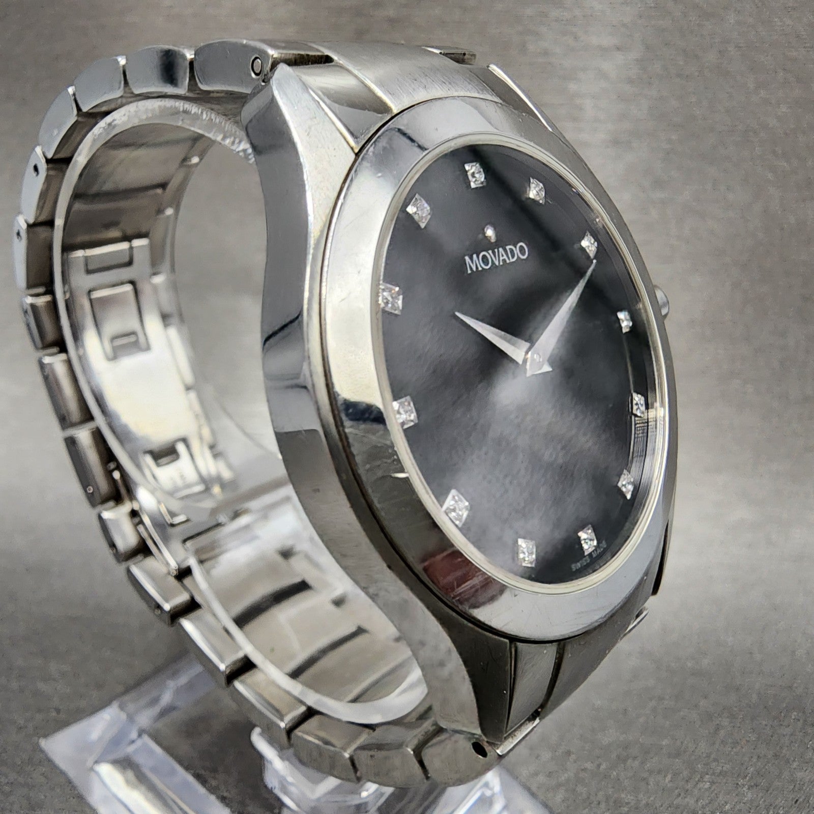 Movado Faceto Watch Men 39mm Black Dial Silver Tone 84.g2.1855 New Battery3