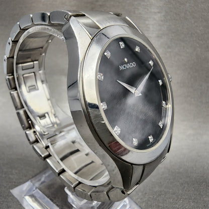 Movado Faceto Watch Men 39mm Black Dial Silver Tone 84.g2.1855 New Battery3