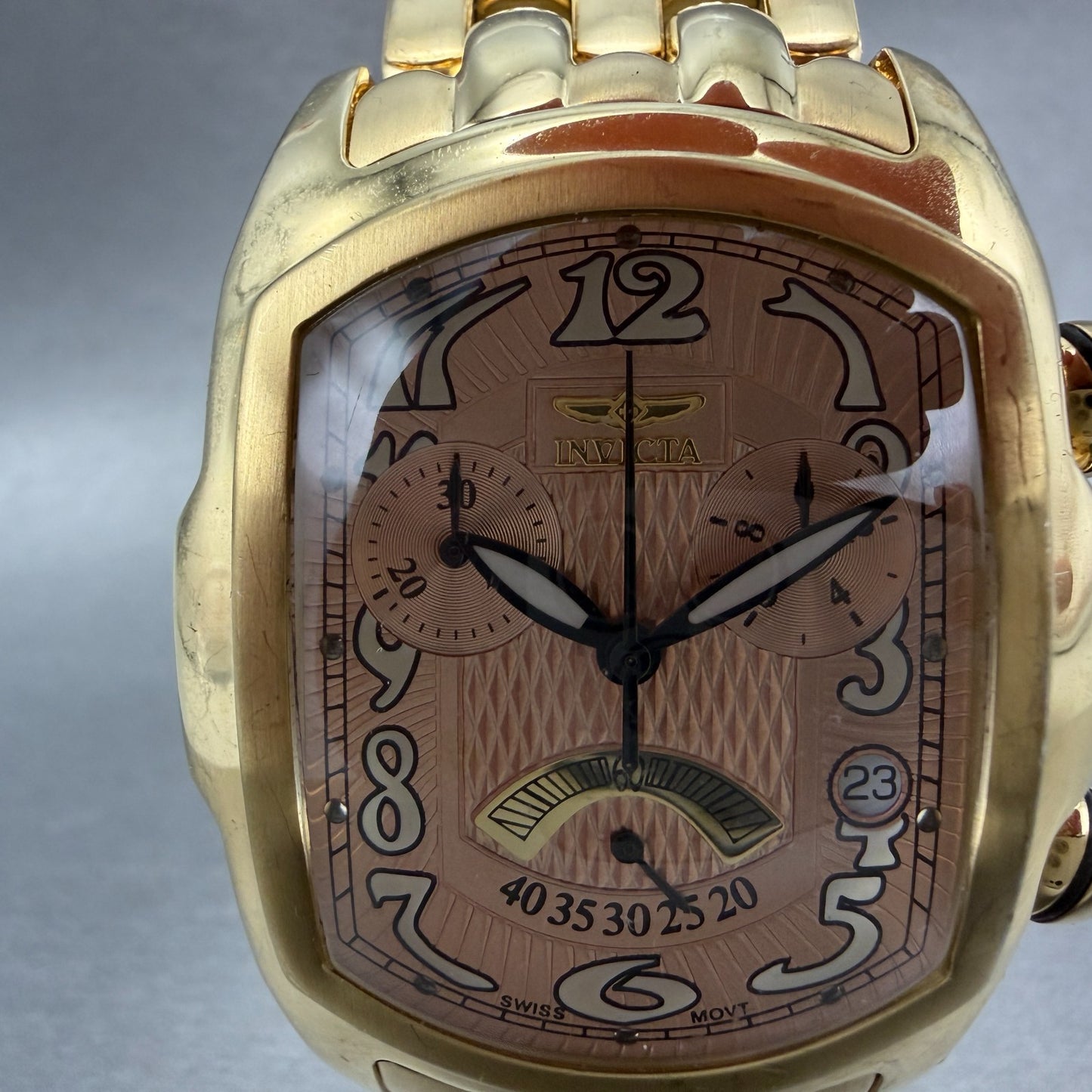 Invicta Lupah Chrono Watch Men 40mm Rose Dial Gold Tone Oval Date 2224 New Batt1