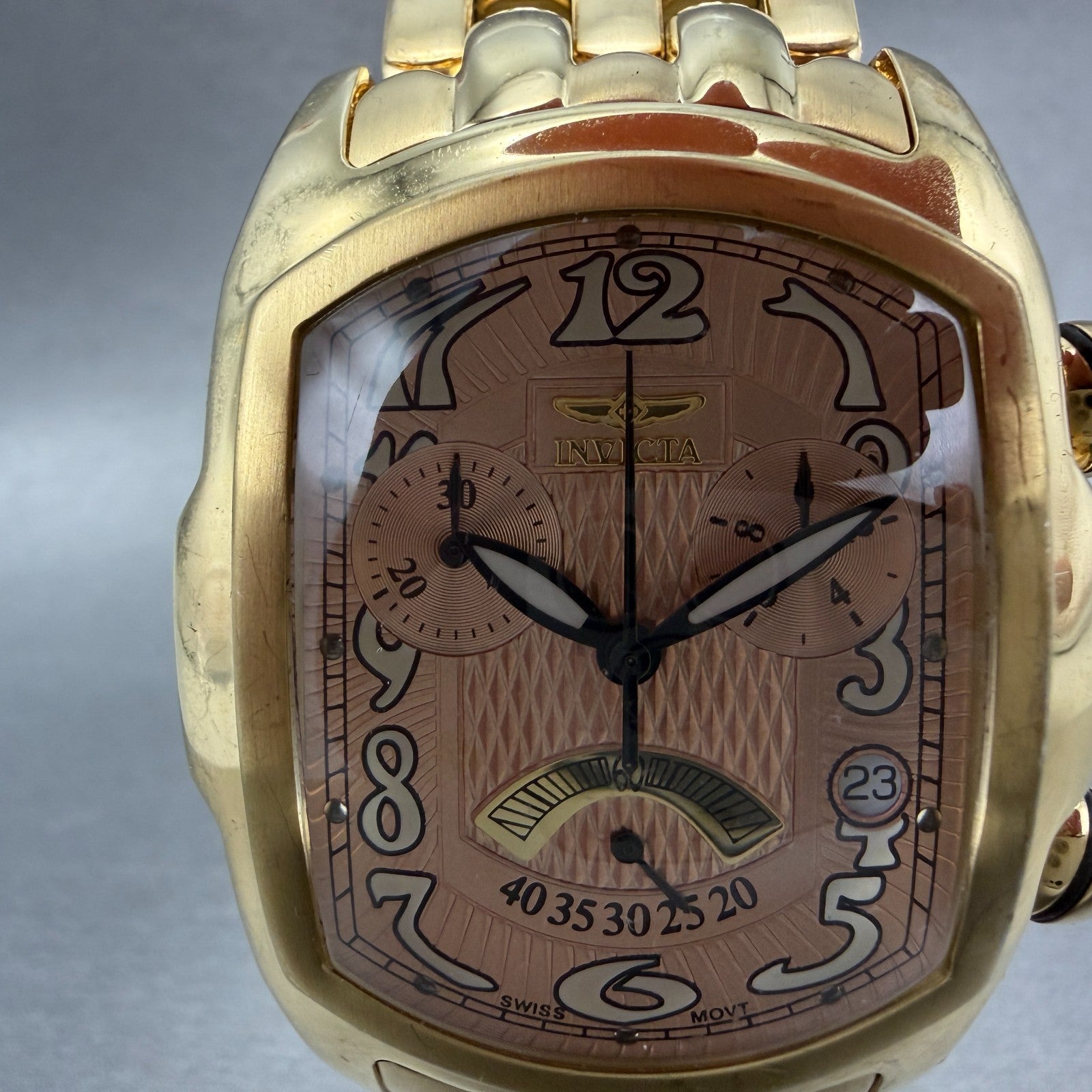 Invicta Lupah Chrono Watch Men 40mm Rose Dial Gold Tone Oval Date 2224 New Batt1
